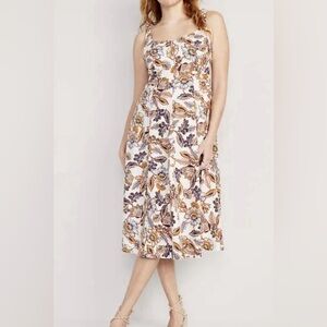 Old Navy linen/rayon floral and paisley patterned fit and flare midi dress